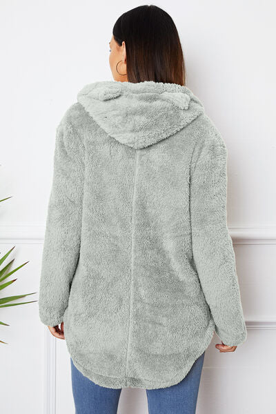 swvws Fuzzy Button Up Hooded Outerwear