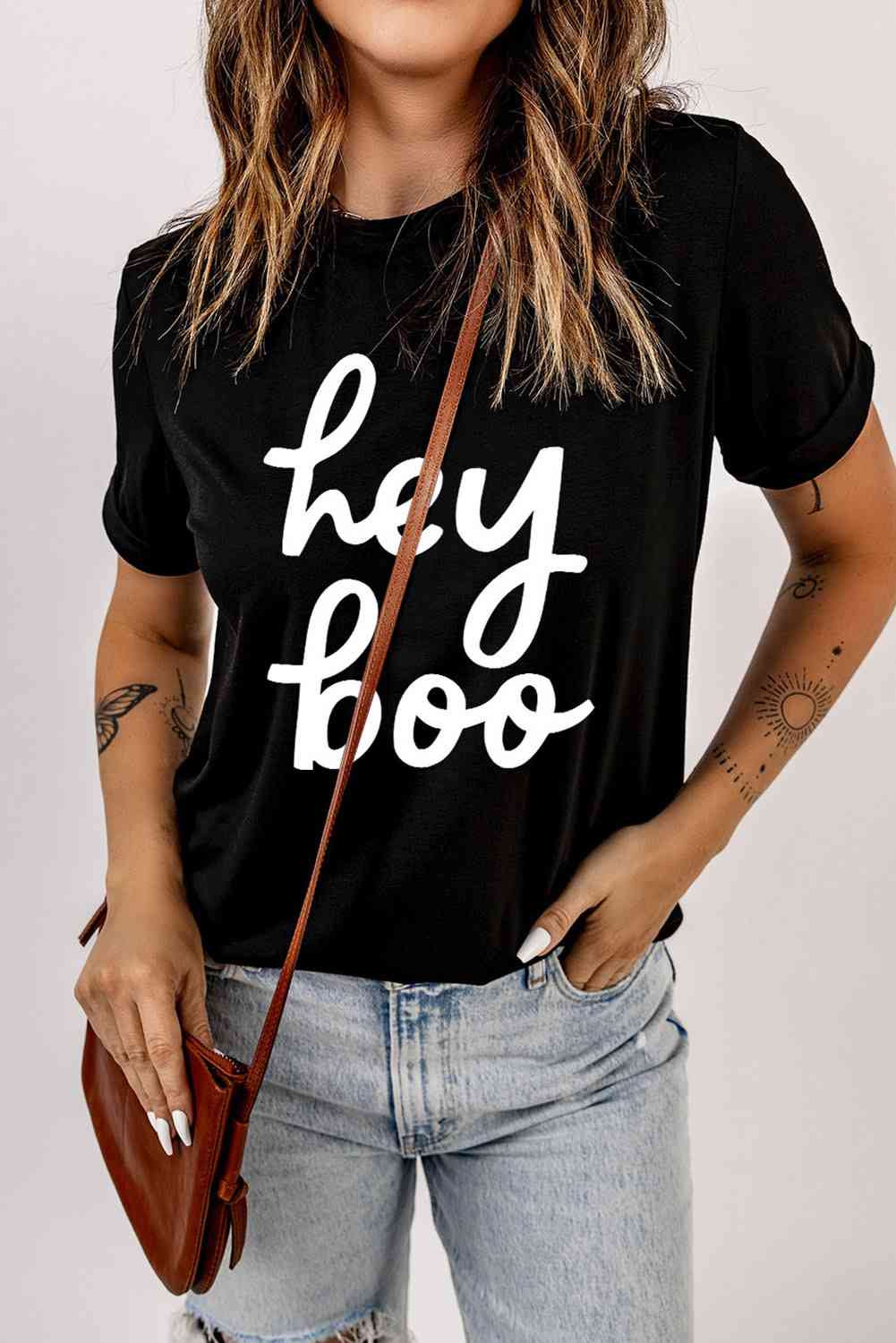 swvws HEY BOO Graphic Round Neck T-Shirt