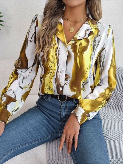 swvws Printed Button Up Long Sleeve Shirt