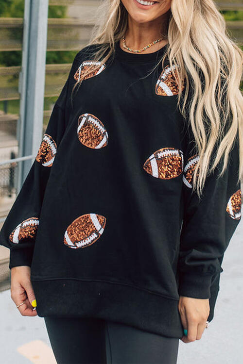 swvws Football Sequin Patch Long Sleeve Sweatshirt