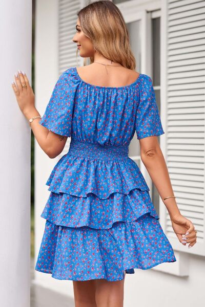 swvws Floral Smocked Short Sleeve Layered Dress