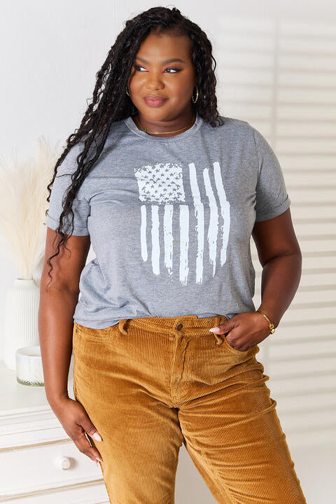 swvws Simply Love US Flag Graphic Cuffed Sleeve T-Shirt