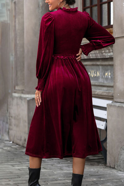 swvws Smocked Lantern Sleeve Midi Dress