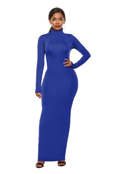 swvws Mock Neck Long Sleeve Maxi Slim Dress