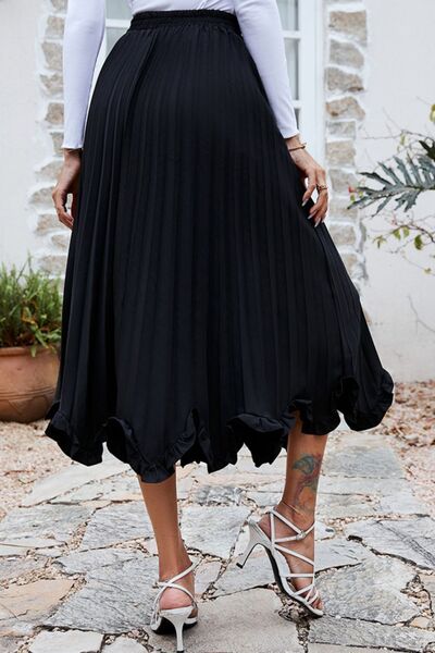 swvws Frill Trim Pleated Elastic Waist Skirt