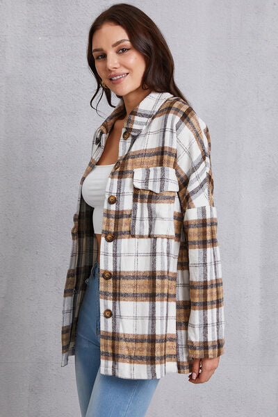 swvws Plaid Button Up Dropped Shoulder Outerwear