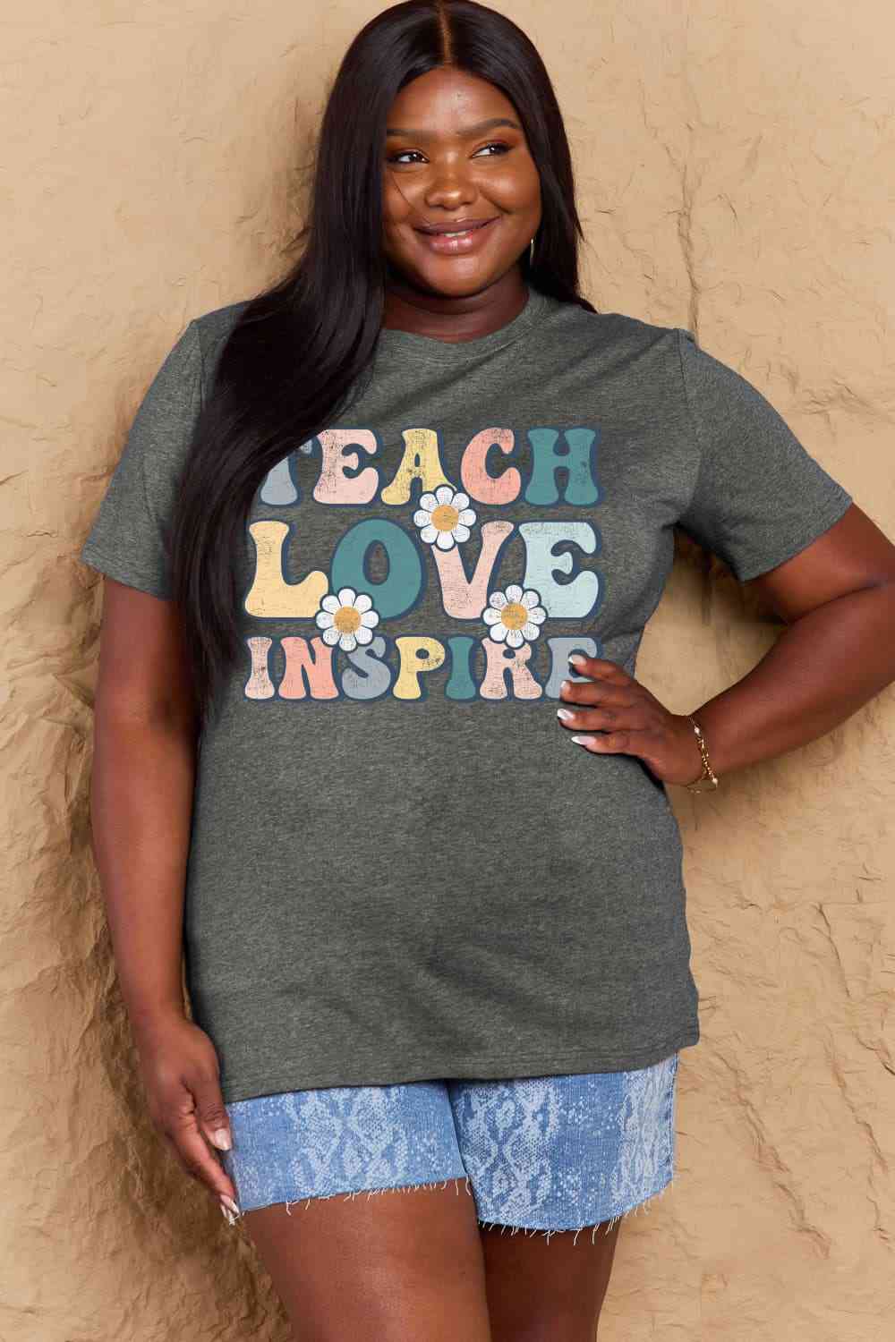 swvws Simply Love Full Size TEACH LOVE INSPIRE Graphic Cotton T-Shirt