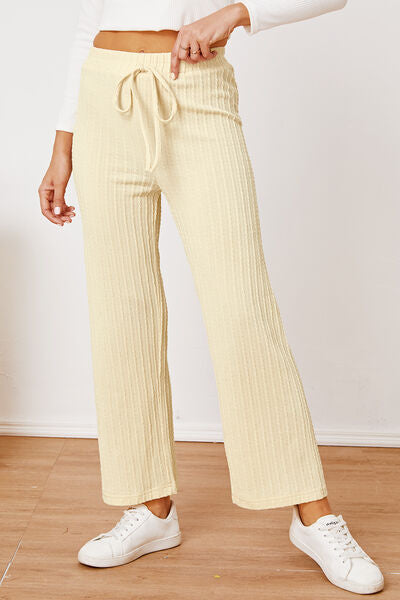 swvws Textured Elastic Waist Straight Pants