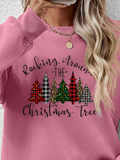 swvws Christmas Tree Graphic Round Neck Sweatshirt