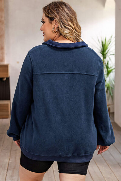 swvws Plus Size Quarter Snap Long Sleeve Sweatshirt