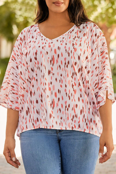 swvws Plus Size Printed V-Neck Blouse