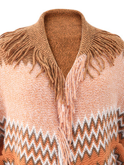 swvws Geometric Fringe Open Front Cardigan