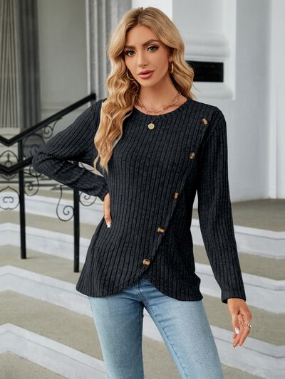 swvws Round Neck Long Sleeve Blouse