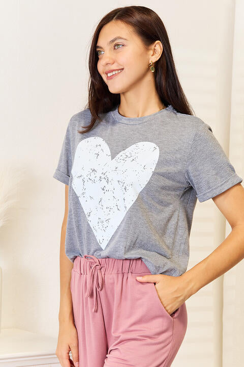 swvws Simply Love Heart Graphic Cuffed Short Sleeve T-Shirt