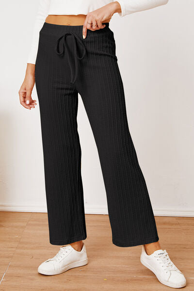 swvws Textured Elastic Waist Straight Pants