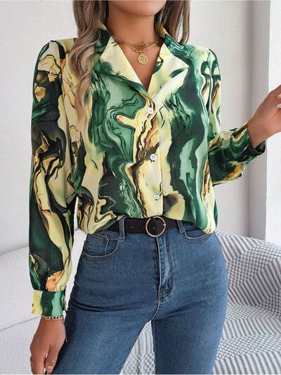 swvws Printed Button Up Long Sleeve Shirt