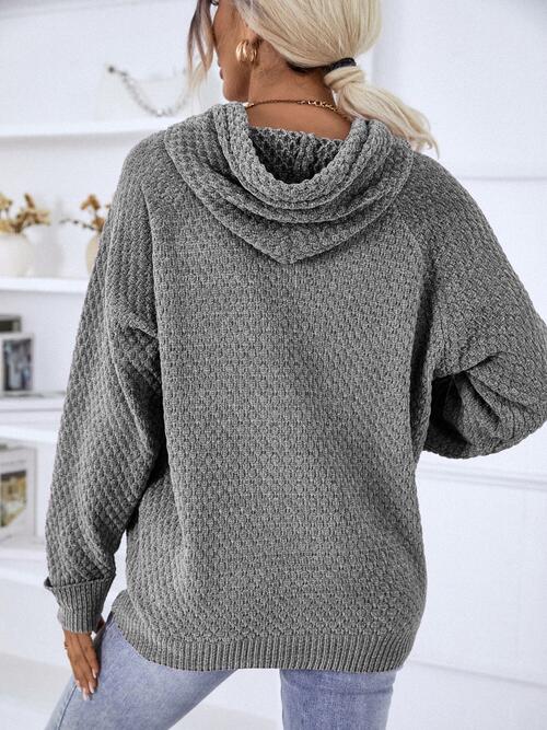 swvws Texture Drawstring Long Sleeve Hooded Sweater