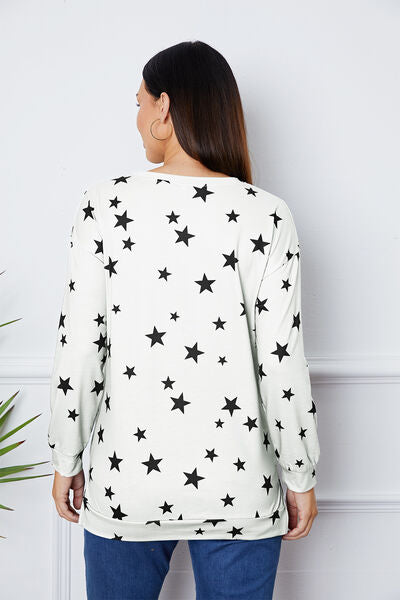 swvws Star Print Round Neck Dropped Shoulder Sweatshirt