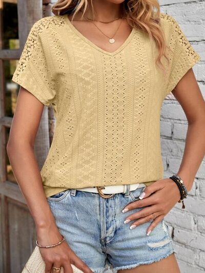 swvws Eyelet V-Neck Short Sleeve T-Shirt