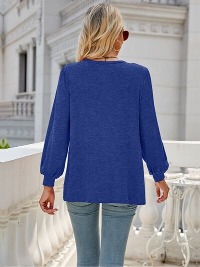 swvws Heathered Round Neck Lantern Sleeve Blouse