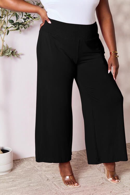 swvws Double Take Full Size Smocked Wide Waistband Wide Leg Pants