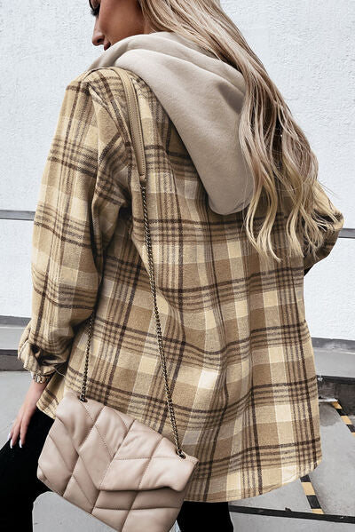 swvws Plaid Button Up Hooded Jacket with Pockets