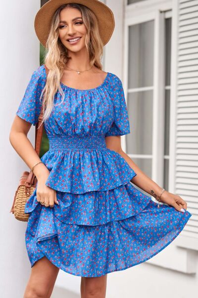 swvws Floral Smocked Short Sleeve Layered Dress