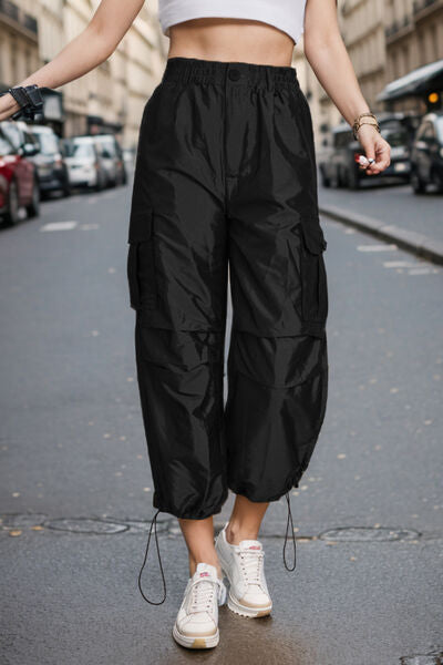 swvws Drawstring High Waist Pants with Cargo Pockets