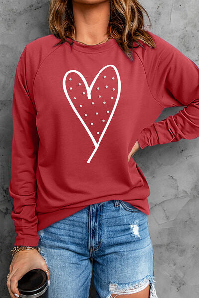 swvws Heart Pearl Detail Round Neck Sweatshirt