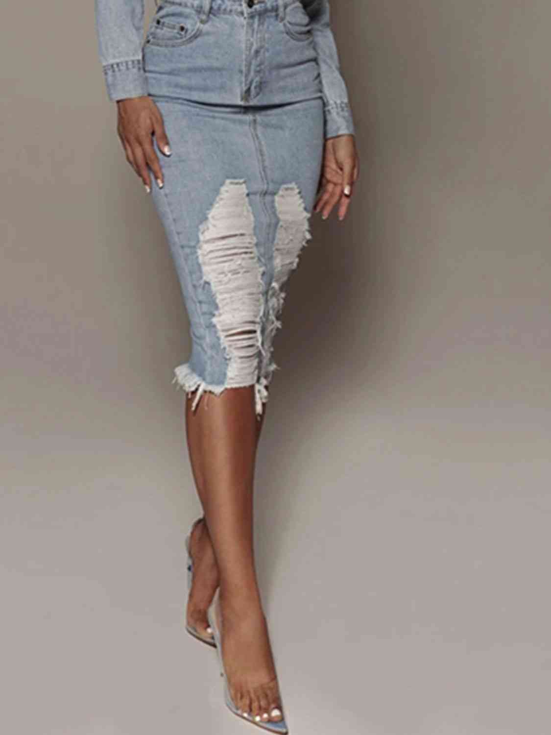 swvws Distressed Slit Denim Skirt