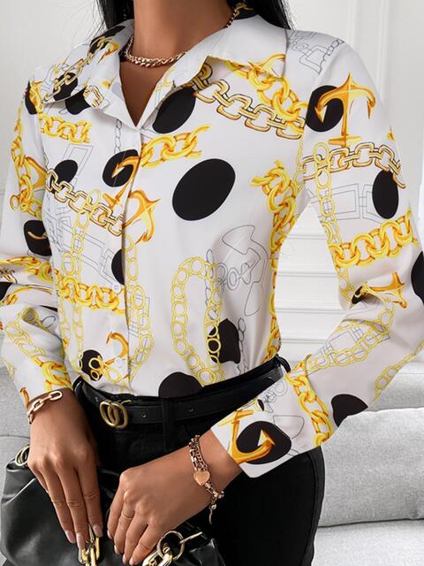 swvws Printed Collared Neck Long Sleeve Shirt