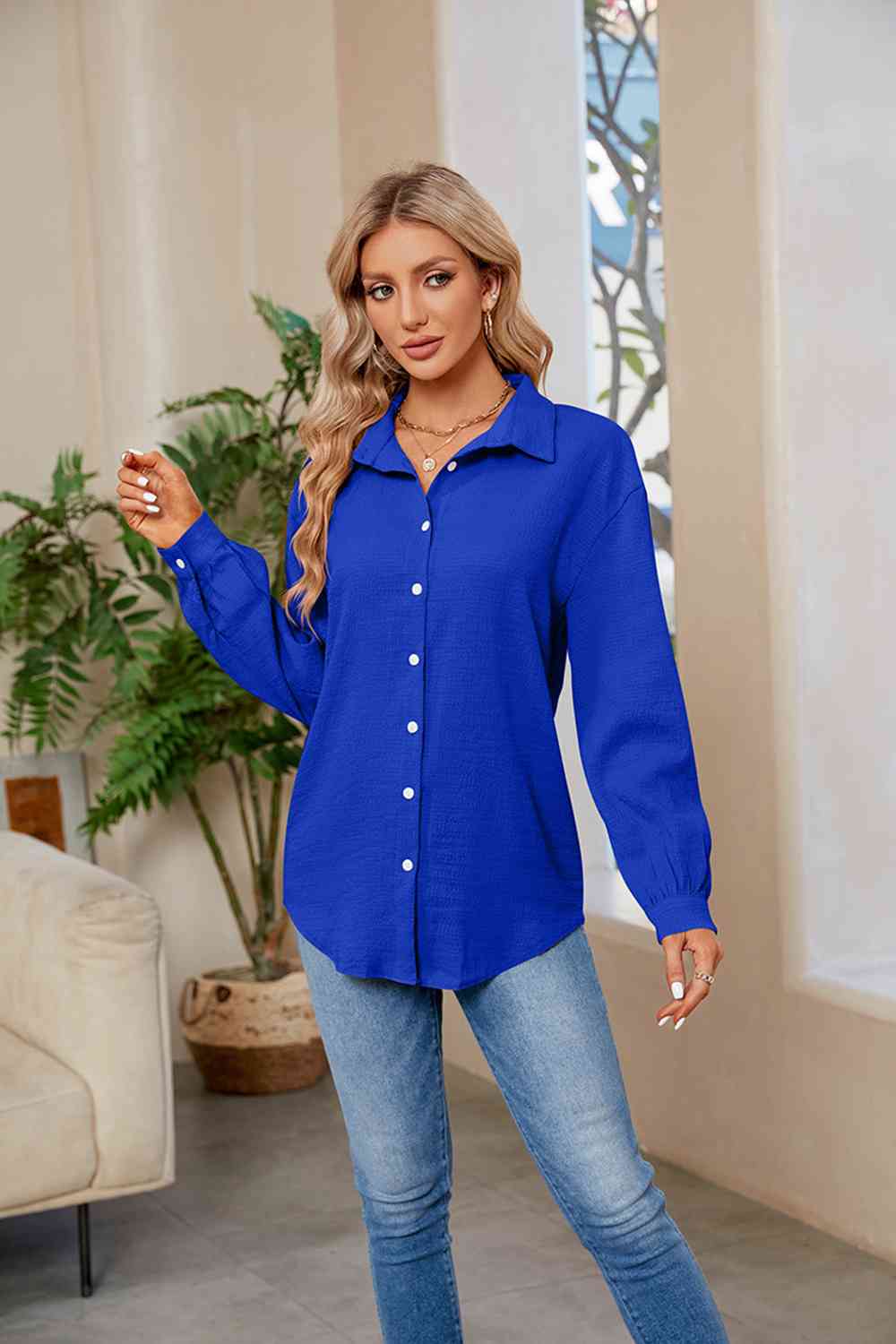 swvws Collared Neck Buttoned Long Sleeve Shirt