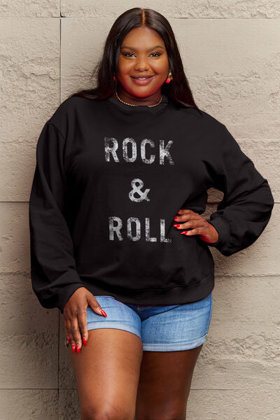 swvws Simply Love Full Size ROCK & ROLL Round Neck Sweatshirt