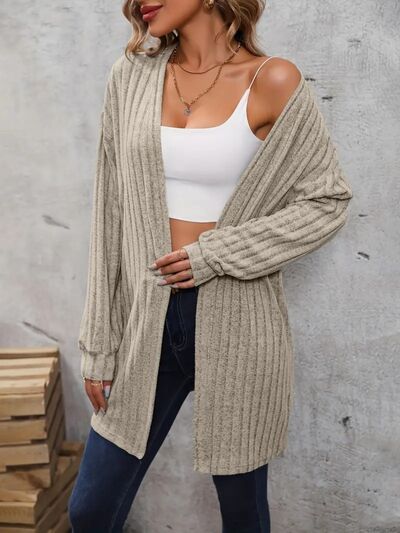 swvws Ribbed Open Front Dropped Shoulder Cardigan