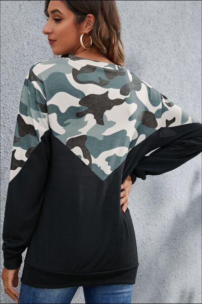 swvws Camouflage Round Neck Long Sleeve Sweatshirt