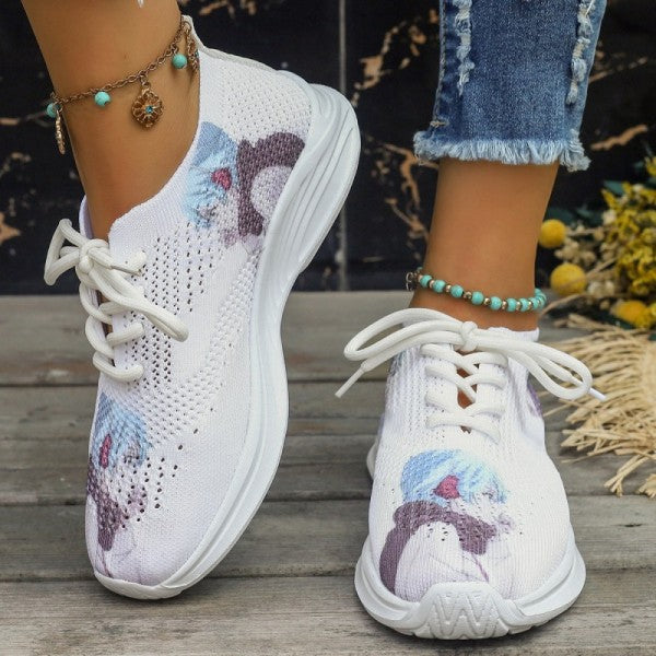 swvws - White Casual Sportswear Daily Frenulum Printing Round Mesh Breathable Comfortable Out Door Shoes