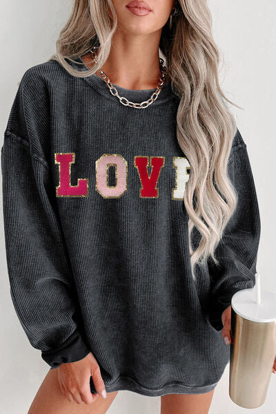 swvws LOVE Round Neck Dropped Shoulder Sweatshirt