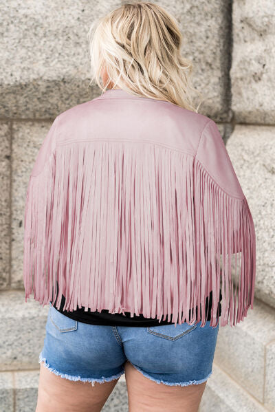 swvws Plus Size Fringe Open Front Jacket