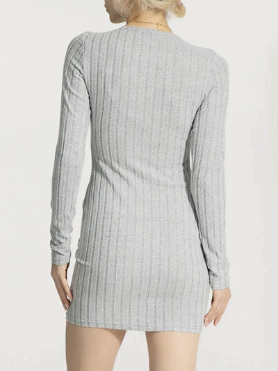 swvws Ribbed Round Neck Long Sleeve Slim Dress