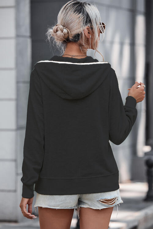 swvws Half Button Drawstring Long Sleeve Hoodie