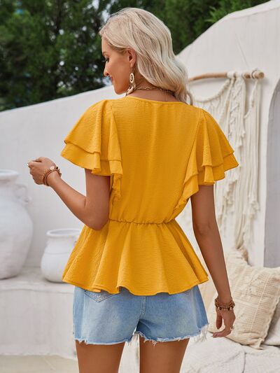 swvws Ruffled V-Neck Peplum Blouse