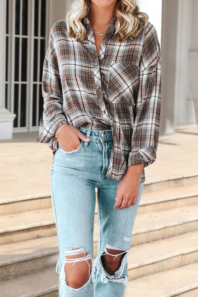 swvws Plaid Pocketed Button Up Shirt