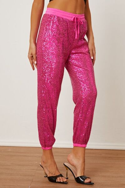 swvws Sequin Drawstring Pants with Pockets