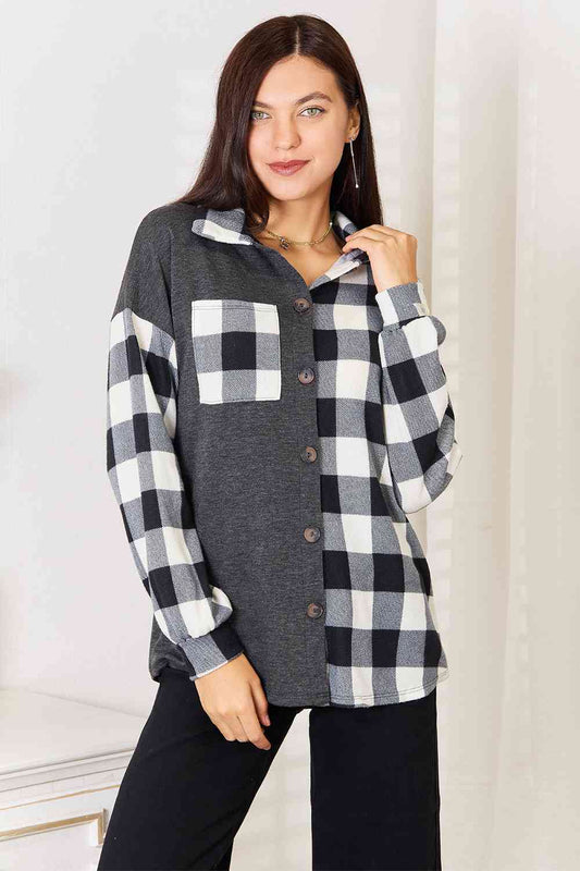 swvws Heimish Solid Plaid Contrast Shacket