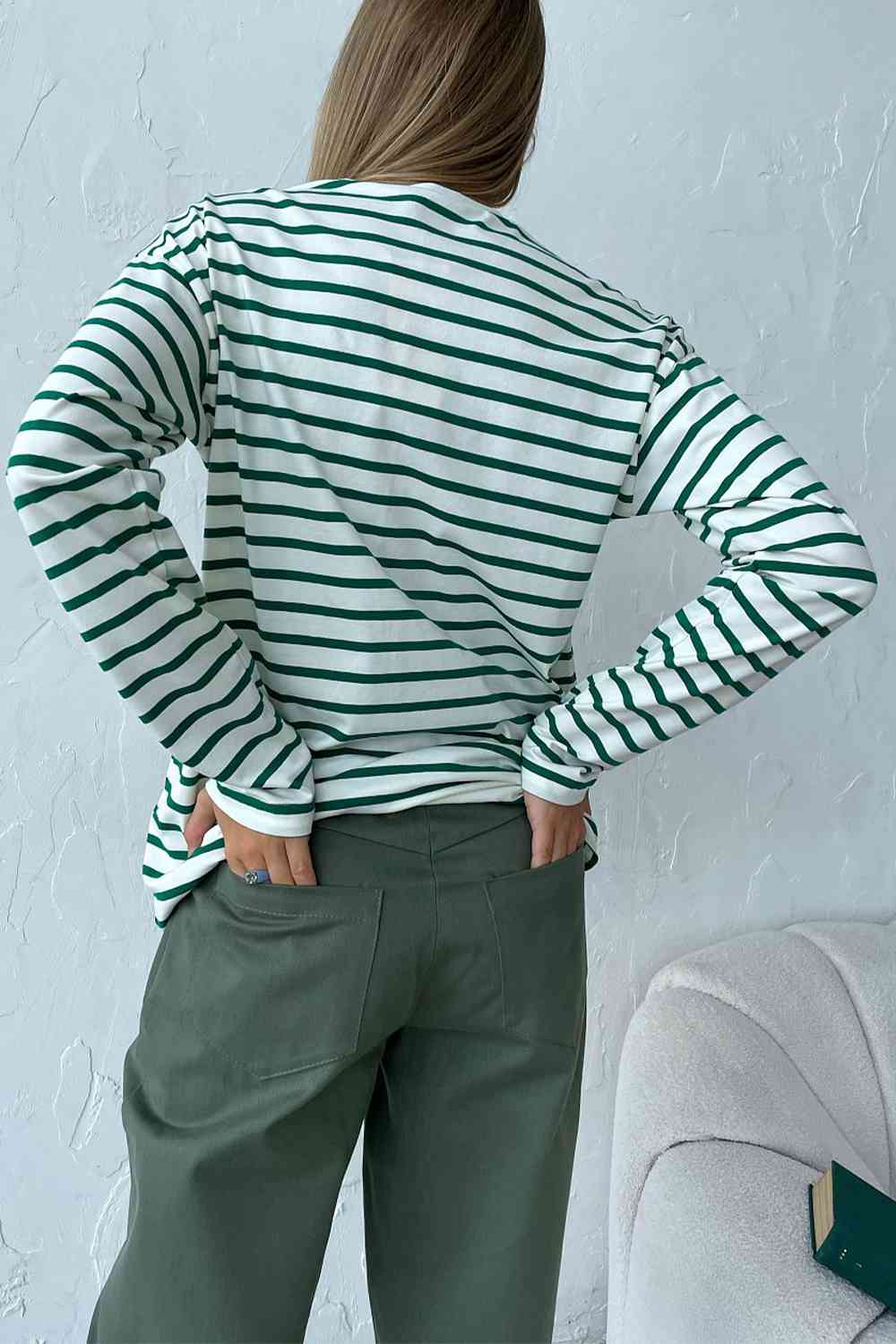 swvws Round Neck Striped Dropped Shoulder T-Shirt