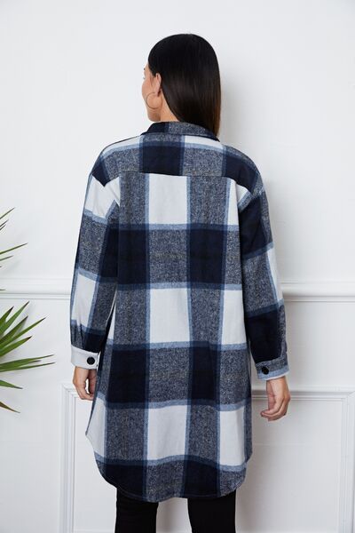 swvws Plaid Button Up Collared Neck Outerwear