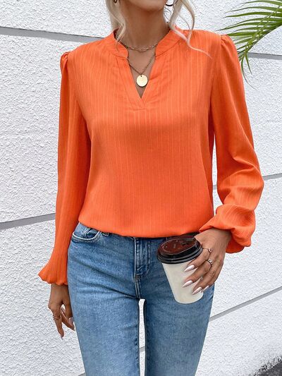 swvws Notched Balloon Sleeve Blouse