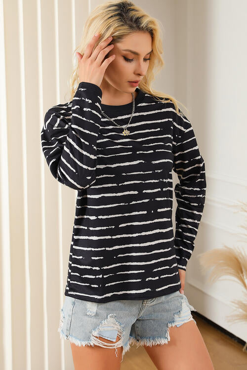 swvws Striped Round Neck Long Sleeve T-Shirt