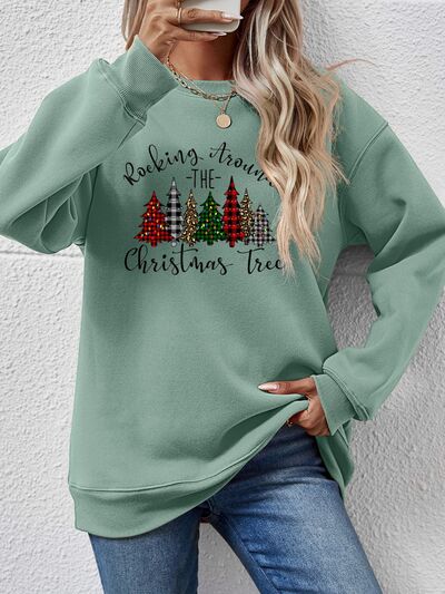 swvws Christmas Tree Graphic Round Neck Sweatshirt