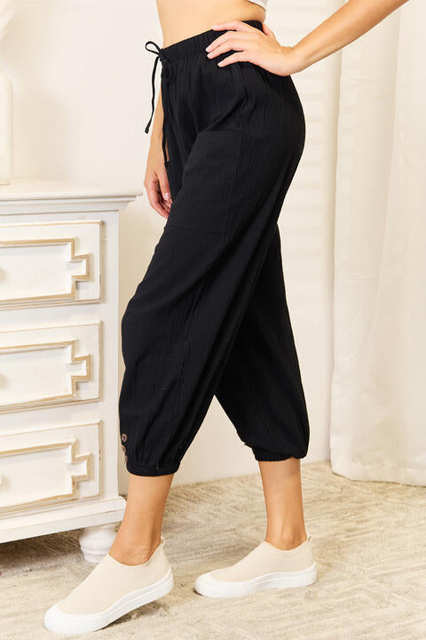 swvws Double Take Decorative Button Cropped Pants